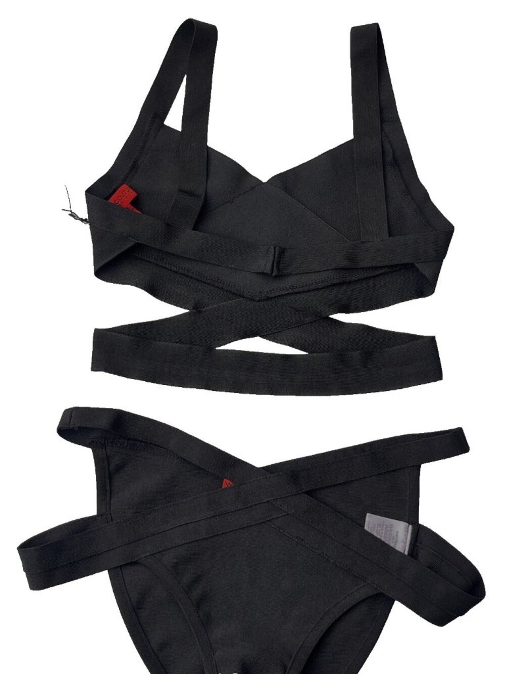 Wow Couture Black Two Pieces Set Bandage Bra And Panty Size Medium - Picture 2 of 16